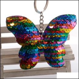 Key Rings Paillette Sequin Butterfly Key Ringanimal Pendant Keychain Holder Bag Hangs For Women Kids Fashion Jewelry Red Green Drop D Dhcnt