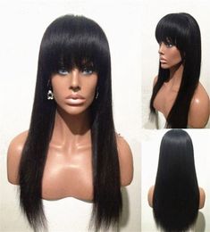 100 cabello virgen humano peluca de encaje completo 1024039039 pulgadas peluca de encaje de cabello de largo con hermosos flequillos para mujer negra suiza 5230403