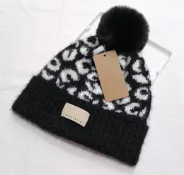 Woollen hat All-Match Warm Mink Hair Sleeve hats Fur Ball Leopard Print Knitted cap Women