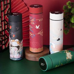 Water Bottles 480ML Intelligent Stable Steel Thermos Temperature Display Vacuum Flares Coffee Cup Gifts Chinese Style 221118