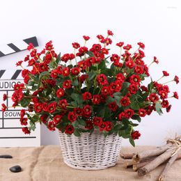 Decorative Flowers Rose Flower Bouquet Artificial White Red Wedding Decoration Silk Fake Roses Flores Home Decor Bunch