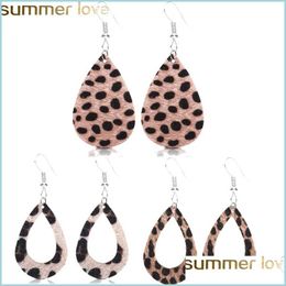 Charm Fashion Leather Waterdrop Dangle Earrings Europe Africa Boho Cute Female Leopard Water Drop Earring For Elegant Girls Women Je Dhrjz