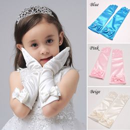 Children s Finger Gloves Long Satin For Flower Girls White Charm Birthday Party Kids 221118