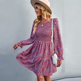 Casual Dresses Chic Women Flared Long Sleeve Floral Mini Dress Casual Elasticity Aline Boho Dress Elegant Ladies Autumn Clothes Vestido 221119