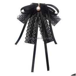 Bow Ties Black Lace Pearl Bow Ties Fashion Ribbon College Girl Tie Necktie For Women Shirt Preppy Style Bowknot Brooches Clothes Acc Dhjvw