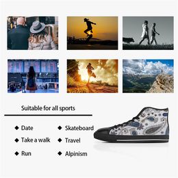 Men Stitch Shoes Custom Sneakers Canvas Women Fashion Black Orange Mid Cut Breathable Outdoor Walking Color4