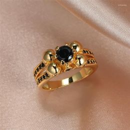 Wedding Rings Hip Hop Punk Skull Ring Vintage Black Stone For Women Men Fashion Jewellery Luxury Yellow Gold Crystal Zircon