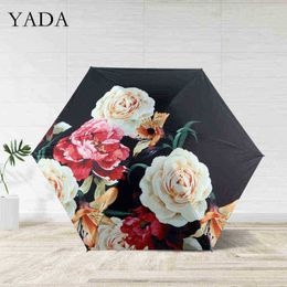 Yada 2020 Ins Peony Floral Pattern 5Fold Rainy Mini Pocket Umbrella For Women Girl Anti Small YD200301 J220722
