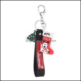 Key Rings Merry Christmas Keychain Pvc Cartoon Tree Sock Key Ring Bag Hangs Gift Drop Delivery Jewellery Dhtlf