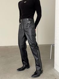 Men's Pants AutumnWinter Korean fashion Heavy Industry metal zipper trim motorcycle leather pants 221119