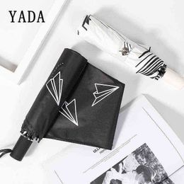 Yada Ins Black And White Paper Airplane Umbrella Folding For Women Windproof Rainy Parasol YD244 J220722