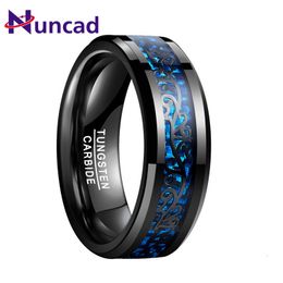 Wedding Rings NUNCAD 8mm Bands Engagement Plating Black Tungsten Carbide Inlaid Vine Pattern Blue Carbon Fiber Men's Jewelry 221119