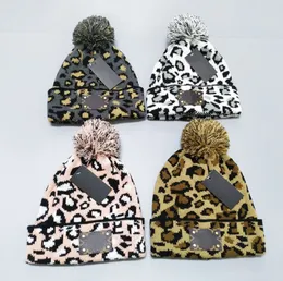 All-Match Leopard Print Fur Ball Knitted Woolen Hat Female Autumn And Winter Hipster Beanie Hats All-Matching Fashionable Warm Sleeve Cap