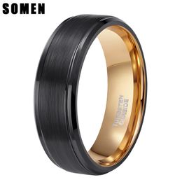 Wedding Rings Somen Men 8mm Black Tungsten Carbide Brushed Rose Gold Inlay Male Vintage Band Engagement anillos hombre 221119