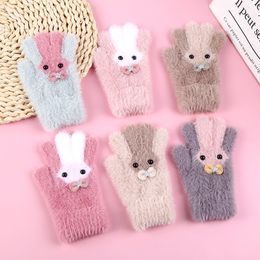 Children s Finger Gloves 3 8 Years Warm Soft Rabbit Wool Cartoons Kids Child Full Baby Boys Girls Mittens Winter Knitted 221118