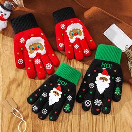 Children s Finger Gloves 1 Pair Santa Claus Printed Touch Screen Christmas Men Women Knitted Autumn Winter Adult Child Full s Mitten 221118