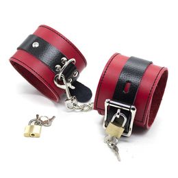 Beauty Items sexyy SM Adjustable Genuine Leather Handcuff With Lock Restraints Bondage BDSM Legcuffs Ankle Cuff sexy Toy