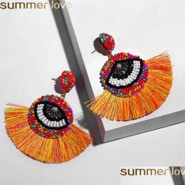 Dangle Chandelier Boho Tassel Earrings For Women Ethnic Evil Blue Eyes Drop Crystal Bead Long Fringed Dangle Wedding Jewelry Delive Dhxnf