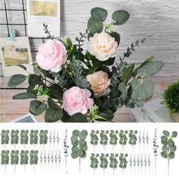 Decorative Flowers 40 Pcs Artificial Eucalyptus Leaves Stems Fake Silver Dollar Garland Branches Reusable Faux Greenery Decor