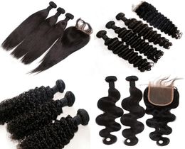 Бразильское плетение волос купить 3pcs волосы Получить одно кружево закрытие необработанного малазийского индийского перуанского монгольского удлинения волос 4265022