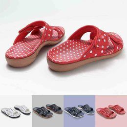 Casual Women Slippers Canvas Dots Buckle Flat Heel Outdoor Slippers Beach Shoes Comfortable Rubber Sandals Mujer Verano 2022 J220716