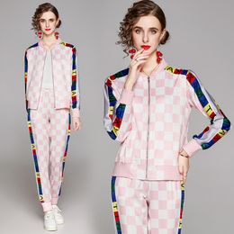 Women s Two Piece Pants Spring Summer Fall Runway 2 Womens Sets Vintage Floral Letters Print Collar Long Sleeve Top Jacket Coat Pant Suits Outfits 221119