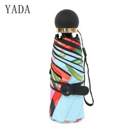 Yada Round Handle Bird&Flower Five Fold Umbrella For Women Men Mini Pocket Folding Rainy Small YD165 J220722