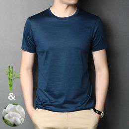 Herren T-Shirts Marke Seide und Bambus Viskose T-Shirt Männer Kurzarm Crewne Sommer Tops T-Shirts Marineblau Weiß Bequemes T-Shirt Baumwolle XXXL G221118