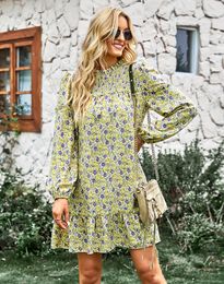 Casual Dresses Chic Floral Print Long Sleeve Ruffles Mini Dress Women Elegant Aline Boho Dress Ladies Bohemian Beachwear Autumn Vestido 221119