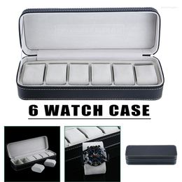 Watch Boxes 6 Slots Black Jewellery Storage Box Organiser For Watches Bracelet Waterproof Leather Zipper Display Case