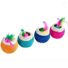 Cat Toys Dorakitten 1pc Ball Toy 2-Hole Fake Feather Decor Sisal Rope Kitten Chew Pet Supplies Favours