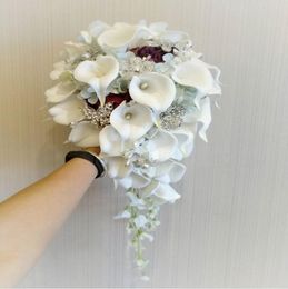 2019 di altezza di altezza di alta gamma White Bouquet White Calla Lily Blu Vino rosso Rosa Blu chiaro Hydrangea Fai da te Crystal Crystal Bridal Bouq2622636