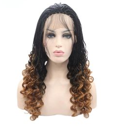 Cabello castaño ombre de alta calidad trenza rizada corta peluca 16quot África Women Style Box Wig Wig Full Synthetic Lace Birs con 5157623