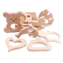 Baby Teethers Toys 3Pcs Wooden Pendant Food Grade Animal Elephant Dolphin Beech Pacifier Chain Accessories Nursing Gift 221119