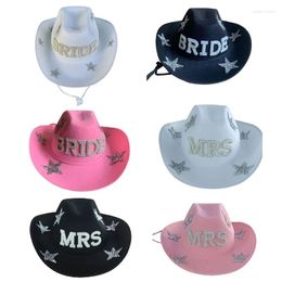 Berets CPDD Stylish Western Wide Brim Jazz Hat Top Letters Cowboy With Windproof Rope Cowgirl Gift For Girlfriend