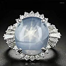 Wedding Rings Vintage Female Round Moonstone Big Ring Charm Silver Colour Engagement Dainty White Zircon Stone For Women