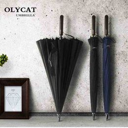 OLYCAT 24 k Straight Long Umbrella Windproof Strong Wooden Handle Rain Umbrella Women Men Business Brand Fibreglass Paraguay J220722