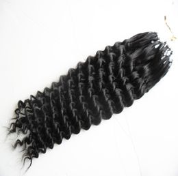 Extensões de cabelo do anel de loop micro 10quot26quot Brasileiro Brasileiro Curly Micro Loop Human Hair Extensions 100g Micro Bead Real Human5980995