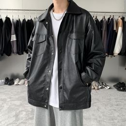 Men's Leather Faux men washed PU leather motorcycle jacket male Korean version of loose large size plus fat coat spring and autumn 221119