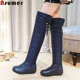 Boots ASUMER Large size 35-44 Russia keep warm snow boots thick fur women's winter wedges shoes over the knee high women 221119