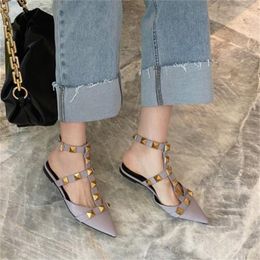 Classic Women Sandals Pointed Rivet Flat Heels Shoe Fashion Buckle Female Slippers Slides Casual Ladies Shoes