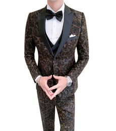 Men039s Wedding Suits 2020 Italian Design Custom Made Floral Pattern Tuxedo Jacket 3 Piece Groom Suits For Men VG6759021