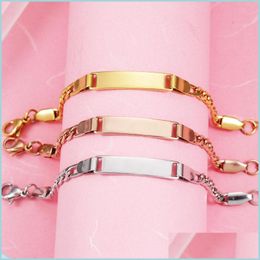 Other Bracelets Personalize Engrave Baby Name Bracelet Stainless Steel Gold Chain Smooth Bangle Adjustable Child Id Saft Jewelry Dro Dh5If