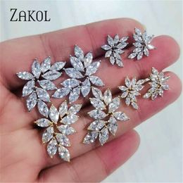 Fashion Cubic Zircon Flower Shape Stud Earrings for Women Popular Leaf Wedding Birthday Jewellery Gift