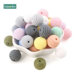 Baby Teethers Toys Bopoobo 10pcs Silicone Beads Teething Round Spiral Food Grade 15mm DIY Threaded BPA Free 221119