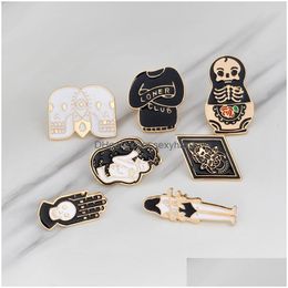 Pins Brooches Punk Cartoon Skeleton Brooch Pins 7Pcs/Set Funny Creativity Exaggerated Totem Hand Clothes Alloy Enamel Brooches For Dh16W