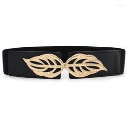 Belts Women Fashion Elastic Metal Leaf Buckle For Dress Accessories Retro Waistband Belt