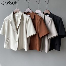 Women's Suits Blazers Women S-4XL Solid Office Lady Chic Summer Fashion Single Breasted Casual Crops Basic Ulzzang Notched Outwear 221119