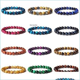 Beaded High Quality Natural Stone Lapis Tiger Eye Beaded Bracelets Strands For Women Men Fashion Energy Bracelet Elastical Jewellery G Dhle5