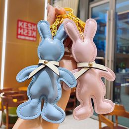 Animal Rabbit Bag Key Chains Rings Jewelry Cute PU Leather Bow Car Keyrings Holder Fashion Gold Metal Trinkets Cartoon Pendant Charm Accessories 10 Colors